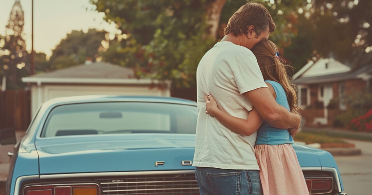 Man hugging his daughter goodbye